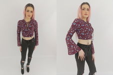 MISSGUIDED krótka BLUZKA z wiązaniem KWIATY długi rękaw MODNA _ 36