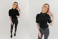 BOOHOO elegancka BLUZKA z marszczeniami BUFKI modna CZARNA _ 38