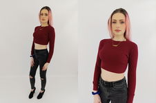 BOOHOO dzianinowa BLUZKA CROP TOP dopasowana MODNA bordowa _ 36
