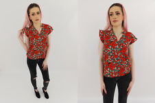 SHEIN elegancka BLUZKA z falbankami KWIATY stylowa MODNA _ XS