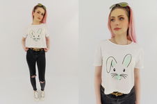 SHEIN dresowa BLUZKA KOSZULKA z pomponem KRÓLIK print _ XS
