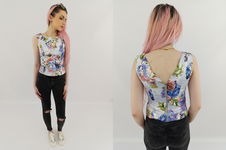 OASIS elegancka BLUZKA z odkrytymi plecami KWIATY print _ 36