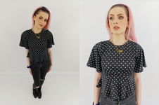 BOOHOO stylowa BLUZKA w groszki RETRO z falbaną MODNA _ 34