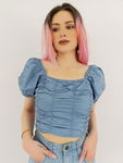 PRETTYLITTLETHING bawełniana BLUZKA CROP TOP marszczenia BUFKI _ 36