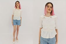 BOOHOO elegancka BLUZKA z marszczeniami MODNA ecru _ 38