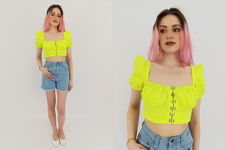 SHEIN modna BLUZKA CROP TOP gorsetowa NEONOWA _ S