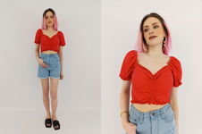 PRIMARK dzianinowa BLUZKA CROP TOP z marszczeniami MODNA _ 38/40