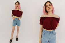NEW LOOK modna BLUZKA CROP TOP hiszpanka BORDOWA _ 36