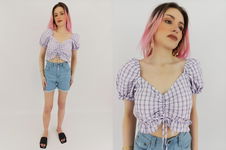 PRIMARK cienka BLUZKA CROP TOP na lato KRATKA falbanki _ 38