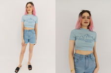 SHEIN dzianinowa BLUZKA CROP TOP z krótkim rękawem PRINT _ XS