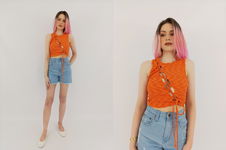H&M dzianinowa BLUZKA CROP TOP w melanż WYCIĘCIA _ S