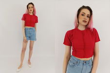 WASTE TO WAIST dzianinowa BLUZKA CROP TOP z krótkim rękawem NOWA _ 36