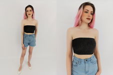 MISSGUIDED welurowa BLUZKA CROP TOP tuba PASKI brokat _ 36
