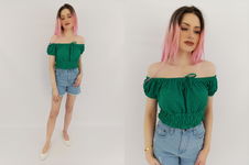PRIMARK dzianinowa BLUZKA CROP TOP z krótkim rękawem HISZPANKA _ 38/40