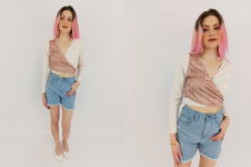 WOLF & WHISTLE kopertowa BLUZKA CROP TOP z printem MODNA _ ONE SIZE
