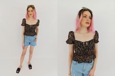 TOPSHOP krótka koronkowa BLUZKA z falbaną KWIATY _ 34