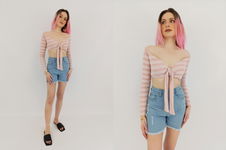 Stylowa dzianinowa BLUZKA CROP TOP na lato PASKI wiązana _ S/M