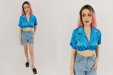 PRETTYLITTLETHING satynowa BLUZKA CROP TOP z krótkim rękawem NOWA _ 40