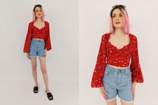PRETTYLITTLETHING cienka BLUZKA CROP TOP z długim rękawem KWIATY _ 32