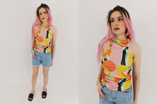 PRETTYLITTLETHING dzianinowa BLUZKA BOKSERKA na lato WZORY  NOWA _ 36