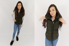 H&M pikowana KAMIZELKA z kapturem WYGODNA khaki MODNA _ XS