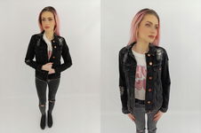 RIVER ISLAND jeansowa KURTKA KATANA postarzana DZIURY _ 32