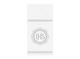 Kieszonka na sztućce, Komunia Święta, białe z srebrnym nadrukiem, 10 cm x 20 cm, 16 szt.