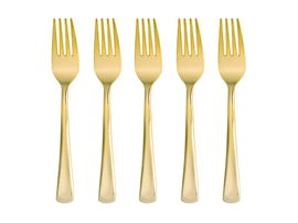 Jednorazowe widelce plastikowe, złote, 10 szt.