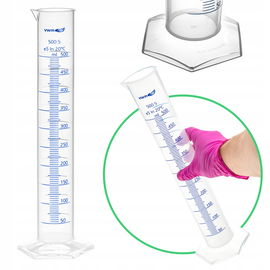 Cylinder menzurka miarowy skala niebieska PP podstawa sześciokątna 500 ml