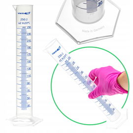 Cylinder menzurka miarowy skala niebieska PP podstawa sześciokątna 250 ml