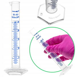 Cylinder menzurka miarowy skala niebieska PP podstawa sześciokątna 25 ml