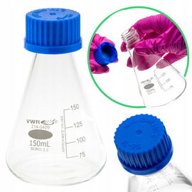 Szklana Kolba Erlenmeyera Boro 3.3 poj. 150 ml nakrętka GL25 z wkładką PTFE
