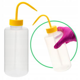 Tryskawka płuczka myjka elastyczna szeroka szyjka LDPE 1000ml żółta nasadka