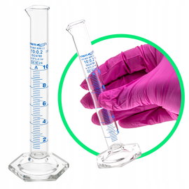 Cylinder miarowy menzurka szklany kl.A skala niebieska poj 10 ml certyfikat