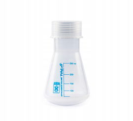 Kolba stożkowa Erlenmeyera plastikowa PP z nakrętką z podziałką poj. 250 ml