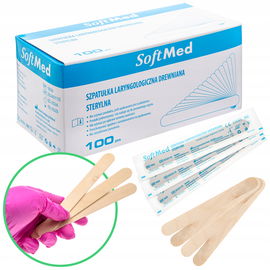 Szpatułki laryngologiczne jałowe SoftMed z drewna brzozowego 100 sztuk