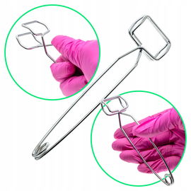 Metalowy niklowany uchwyt klips do trzymania probówek max. śr 30mm dł.130mm