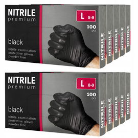 10 x Rękawice rękawiczki nitrylowe PREMIUM bezpudrowe [L] 100 sztuk czarne