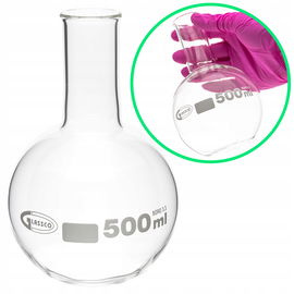 Kolba płaskodenna 500 ml szklana borokrzemowa 3.3 wąska szyjka wzmocniona
