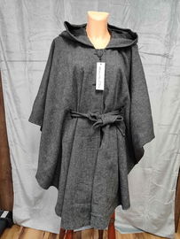 Tweedowy Płaszcz Peleryna Damska Ponczo Oversize Bez Rękawów Na Jesień S M L