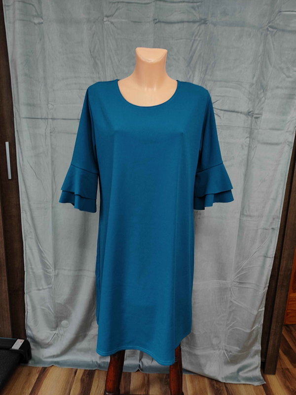 Sukienka xxxl 46 Morska Rękaw Falbana Elegancka Midi Imprezowa Biurowa
