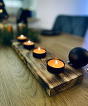 Świecznik tealight loft drewniany na 4 świeczki drewno metal czarny płaski