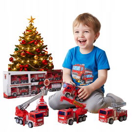 Samochody Wozy Strażackie Radiowóz Dźwig Zestaw 6 szt. XXXL STRAŻ POŻARNA