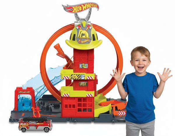 HOT WHEELS CITY ZESTAW TORÓW REMIZA STRAŻACKA SUPERPĘTLA + AUTKO NA PREZENT