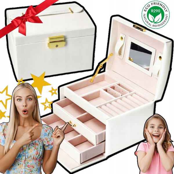 PUDEŁKO SZKATUŁKA KUFEREK NA BIŻUTERIĘ POJEMNY ELEGANCKIE LUSTERKO PREZENT!