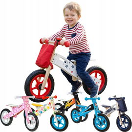 Rowerek Biegowy Drewniany Czerwony Niebieski Różowy 12" dla dzieci 3 lata +