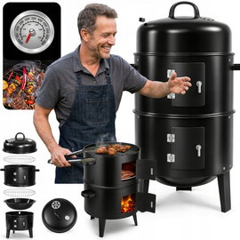 GRILL WĘGLOWY OGRODOWY WĘDZARNIA BECZKA PALENISKO MOCNY SOLIDNY + TERMOMETR