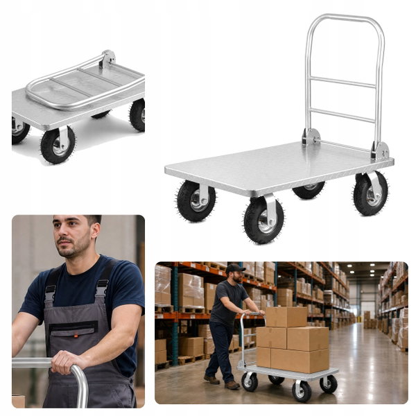 WÓZEK PLATFORMOWY TRANSPORTOWY MAGAZYNOWY SKŁADANY 500 KG STALOWA PLATFORMA