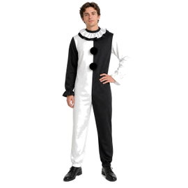 KOSTIUM KLAUNA PRZEBRANIE ARLEKINA KARNAWAŁ HALLOWEEN CZARNO-BIAŁY M/L/XL