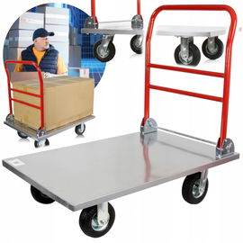 WÓZEK TRANSPORTOWY PLATFORMA MAGAZYNOWY SKŁADANY 500Kg Pompowane koła MOCNY
